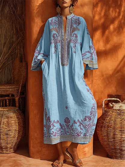 Thalira | Embroidered Boho Midi Dress