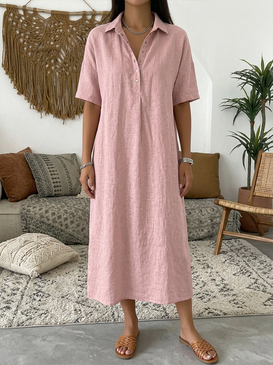 Eliza | Linen Polo Midi Shirt Dress