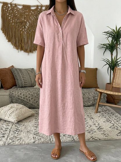 Eliza | Linen Polo Midi Shirt Dress