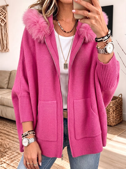 Quintina | Faux Fur Trim Knit Cardigan