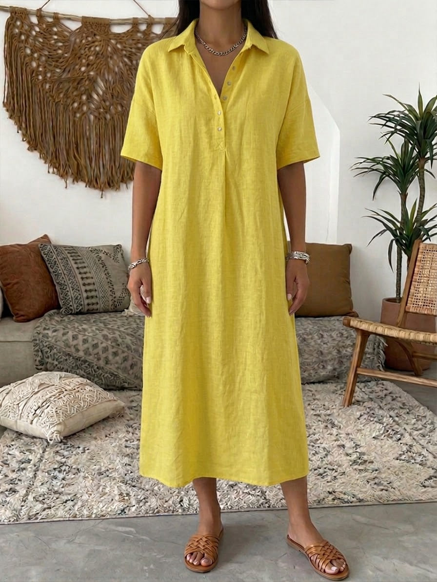 Eliza | Linen Polo Midi Shirt Dress