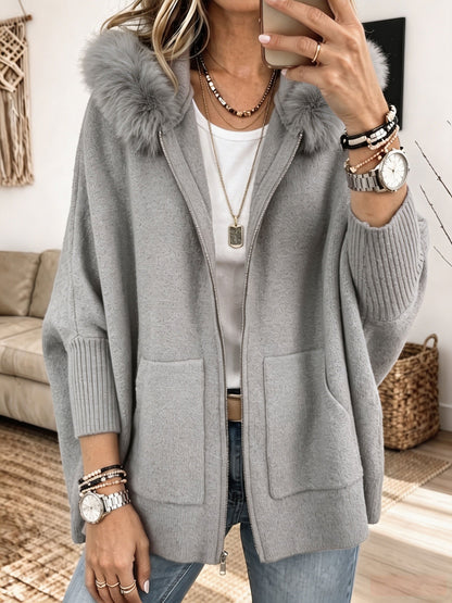 Quintina | Faux Fur Trim Knit Cardigan