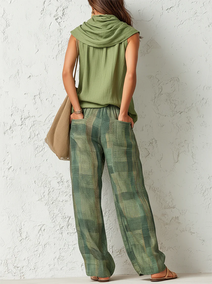 Aurevia | Draped Blouse And Wide Leg Trouser Set