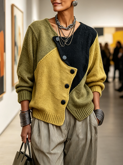 Pharessa | Asymmetric Colour Block Cardigan