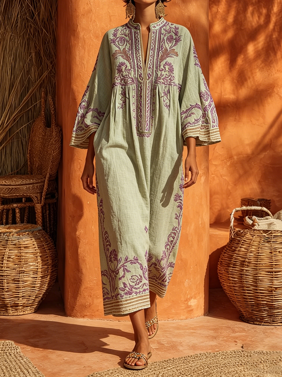 Thalira | Embroidered Boho Midi Dress