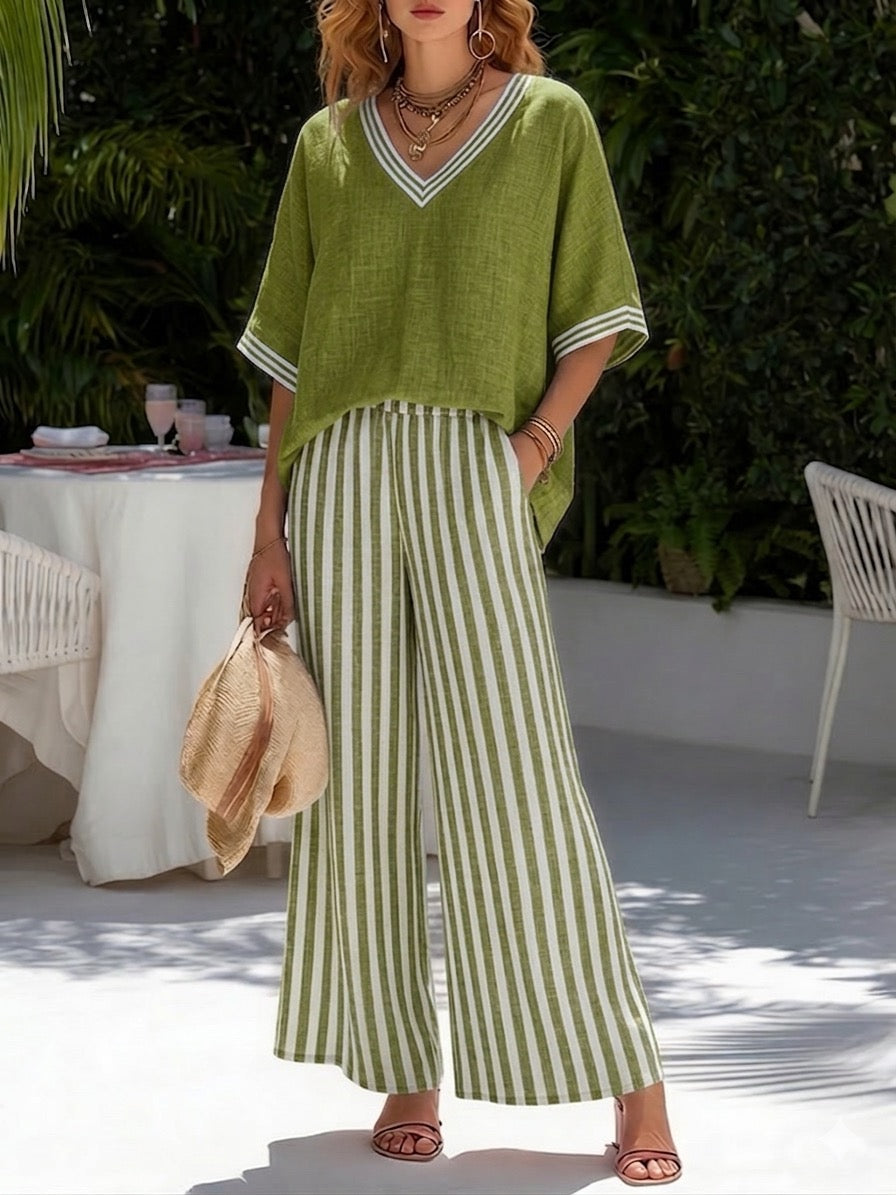Zephrielle | Striped Wide Leg Two Piece Set