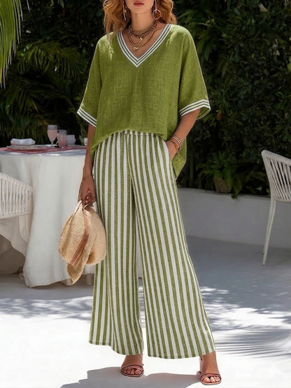 Zephrielle | Striped Wide Leg Two Piece Set