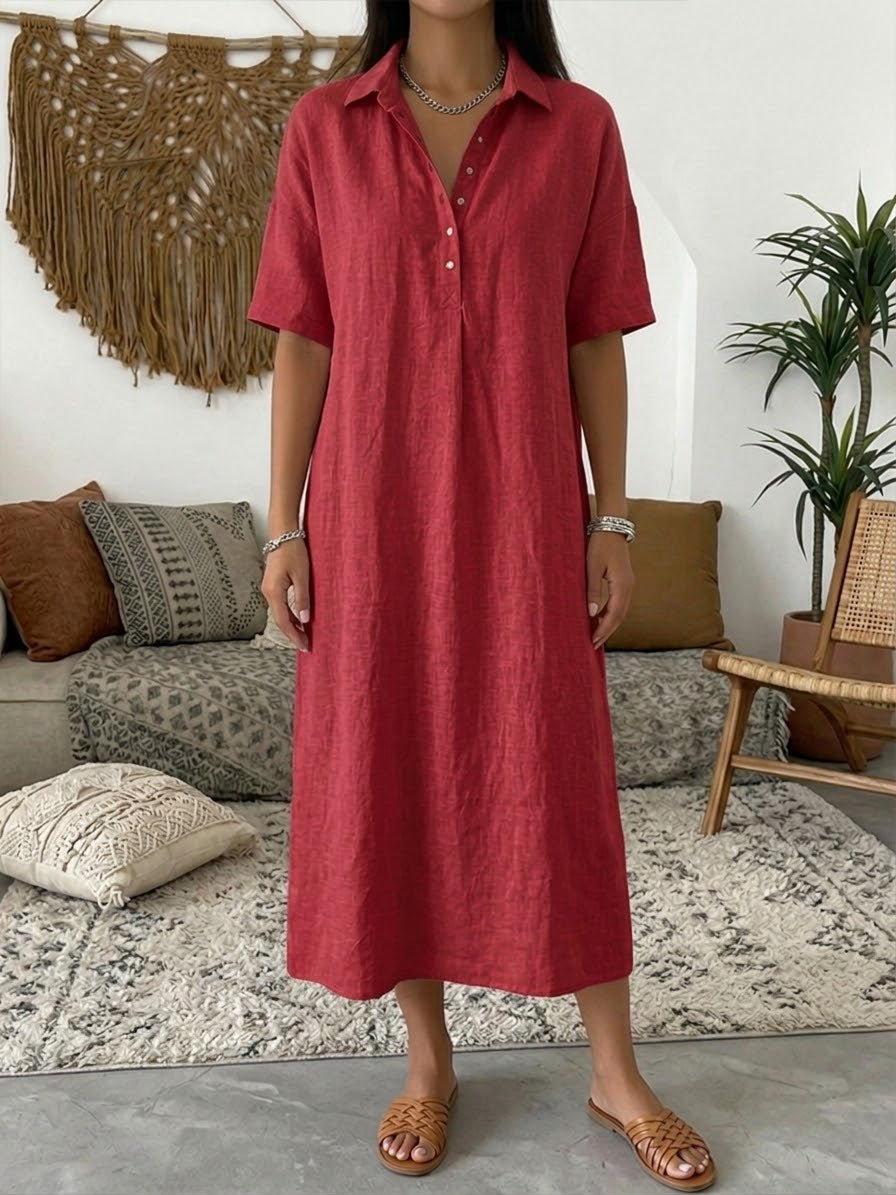 Eliza | Linen Polo Midi Shirt Dress