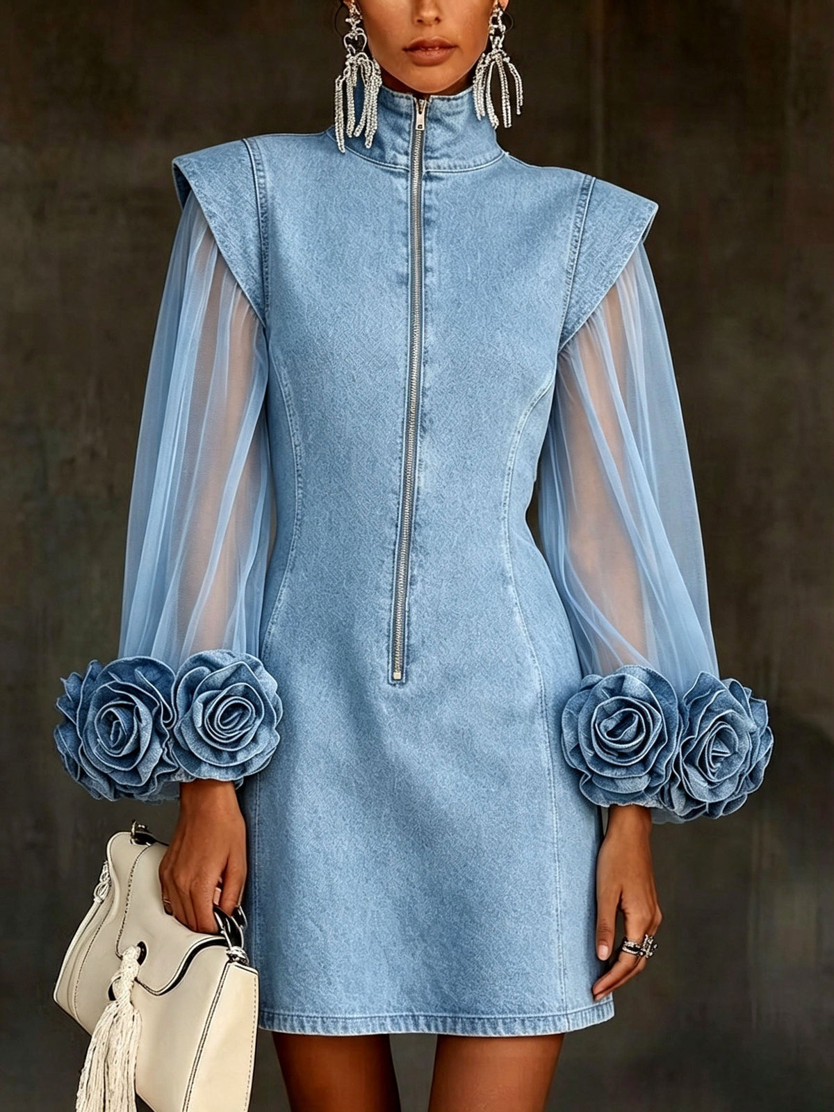 Ophira | Floral Cuff Denim Mini Dress
