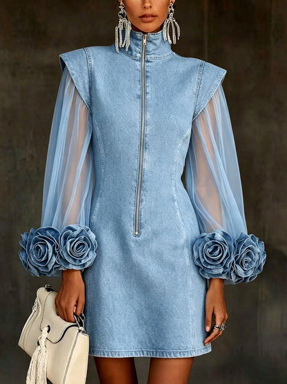 Ophira | Floral Cuff Denim Mini Dress