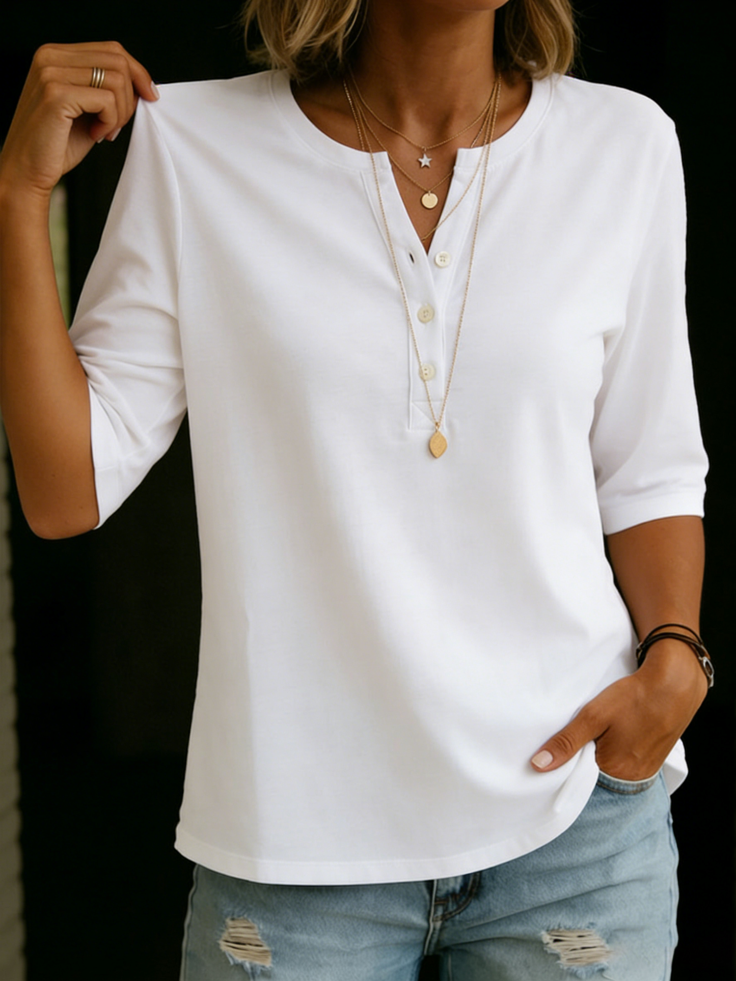 Elise | Soft Cotton Henley Blouse