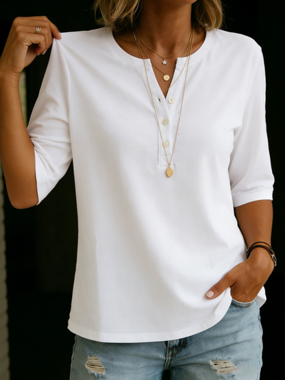 Elise | Soft Cotton Henley Blouse