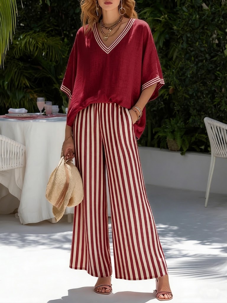 Zephrielle | Striped Wide Leg Two Piece Set