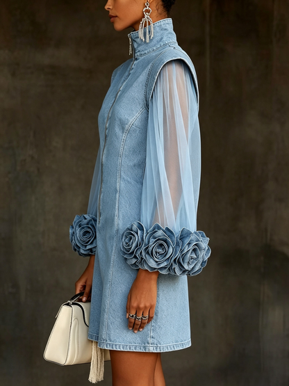 Ophira | Floral Cuff Denim Mini Dress