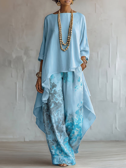Veda | Layered Chiffon Top And Floral Palazzo Set