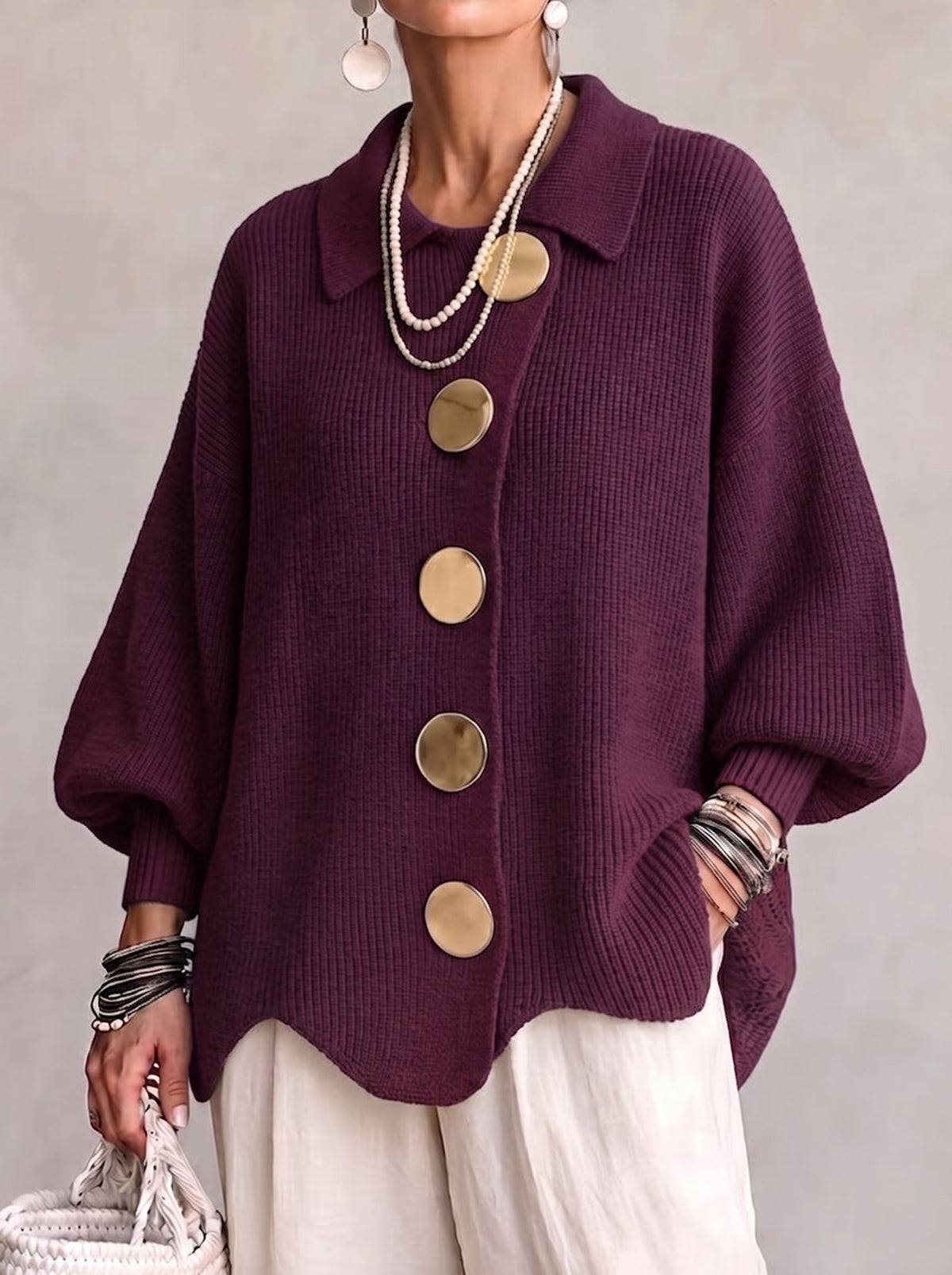 Cecily | Relaxed Button Front Knit Cardigan