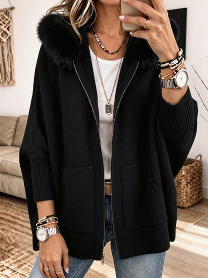Quintina | Faux Fur Trim Knit Cardigan