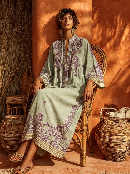 Thalira | Embroidered Boho Midi Dress