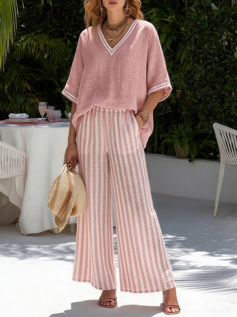 Zephrielle | Striped Wide Leg Two Piece Set