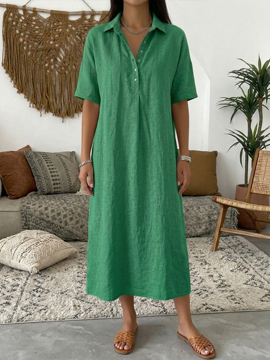 Eliza | Linen Polo Midi Shirt Dress