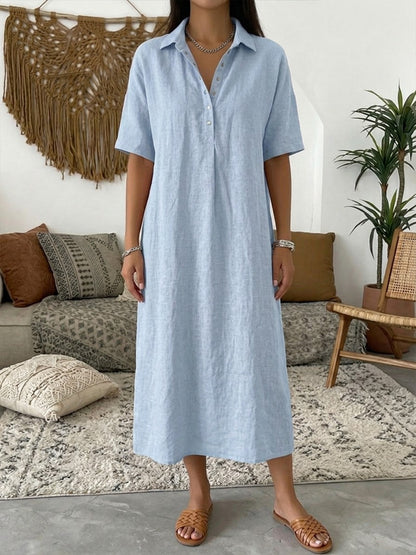 Eliza | Linen Polo Midi Shirt Dress