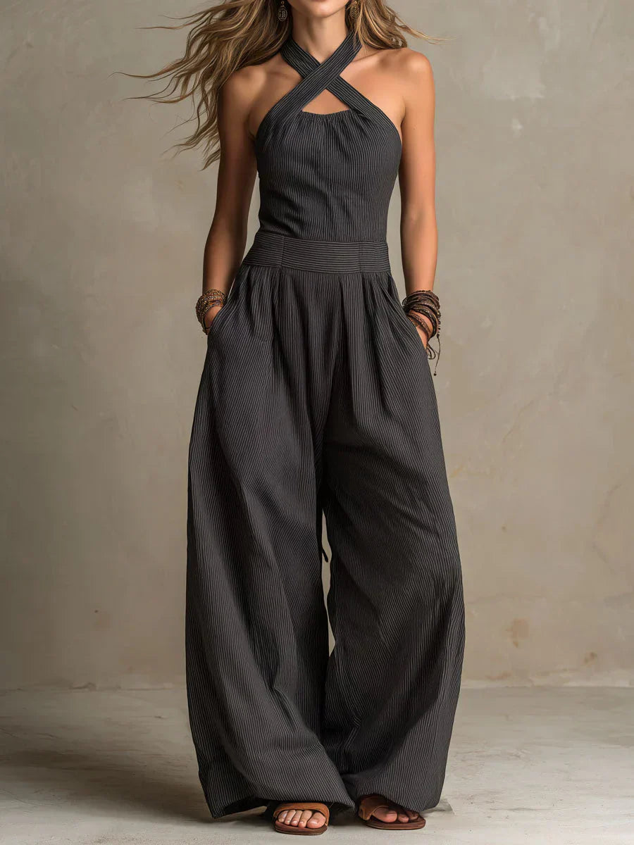 Zephyrelle | Cross Neck Wide Leg Jumpsuit