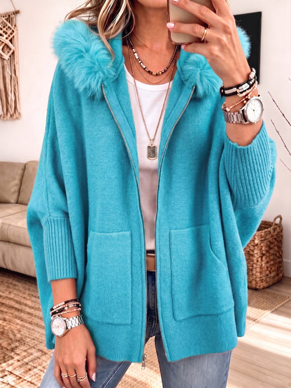 Quintina | Faux Fur Trim Knit Cardigan