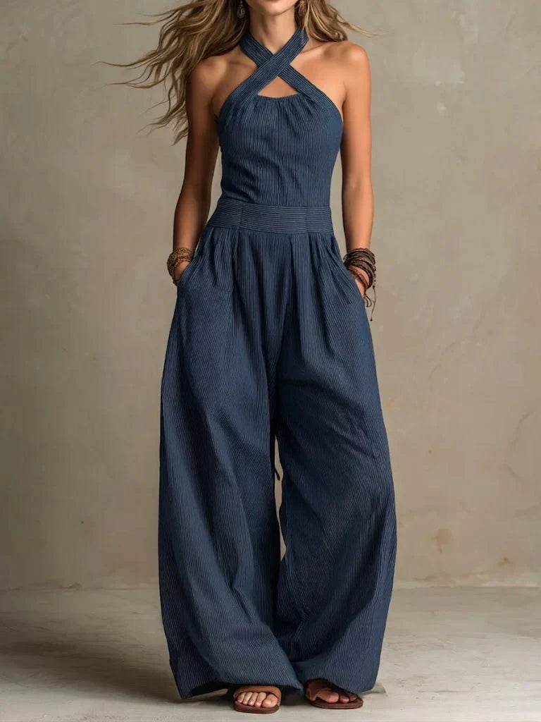 Zephyrelle | Cross Neck Wide Leg Jumpsuit