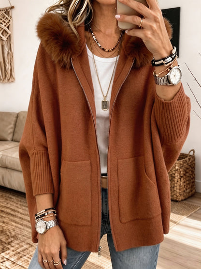 Quintina | Faux Fur Trim Knit Cardigan
