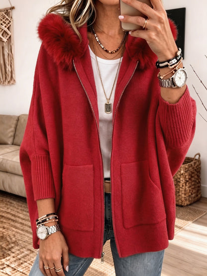 Quintina | Faux Fur Trim Knit Cardigan