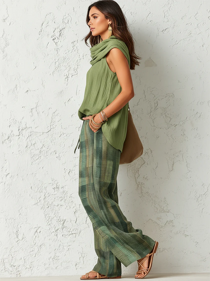 Aurevia | Draped Blouse And Wide Leg Trouser Set