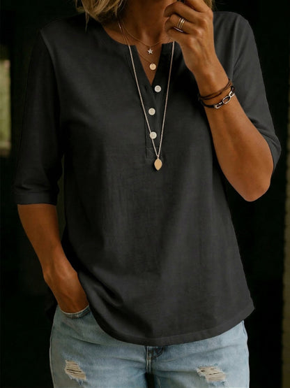 Elise | Soft Cotton Henley Blouse