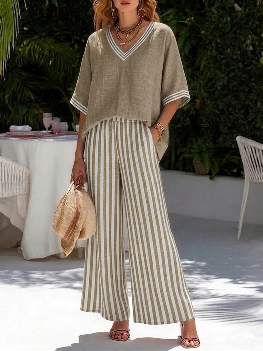 Zephrielle | Striped Wide Leg Two Piece Set