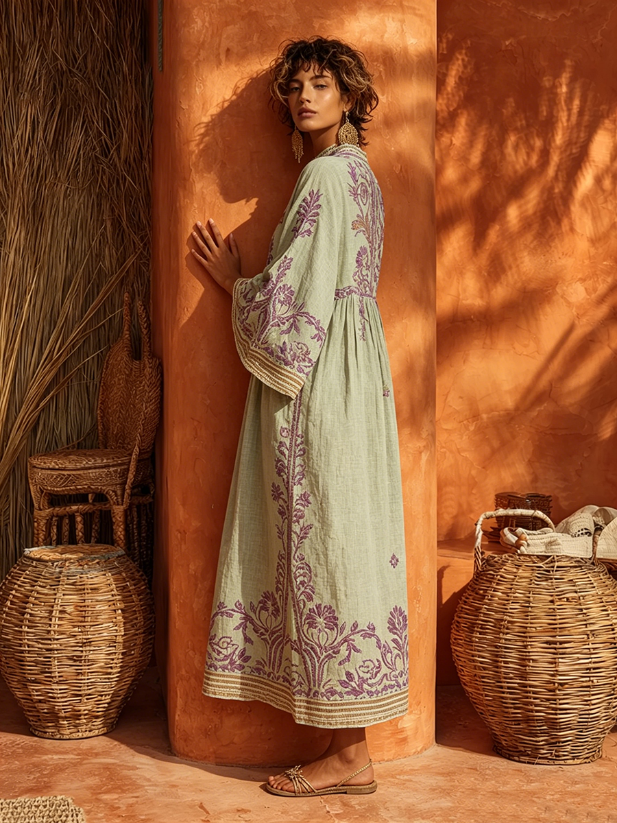Thalira | Embroidered Boho Midi Dress