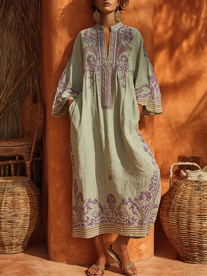 Thalira | Embroidered Boho Midi Dress