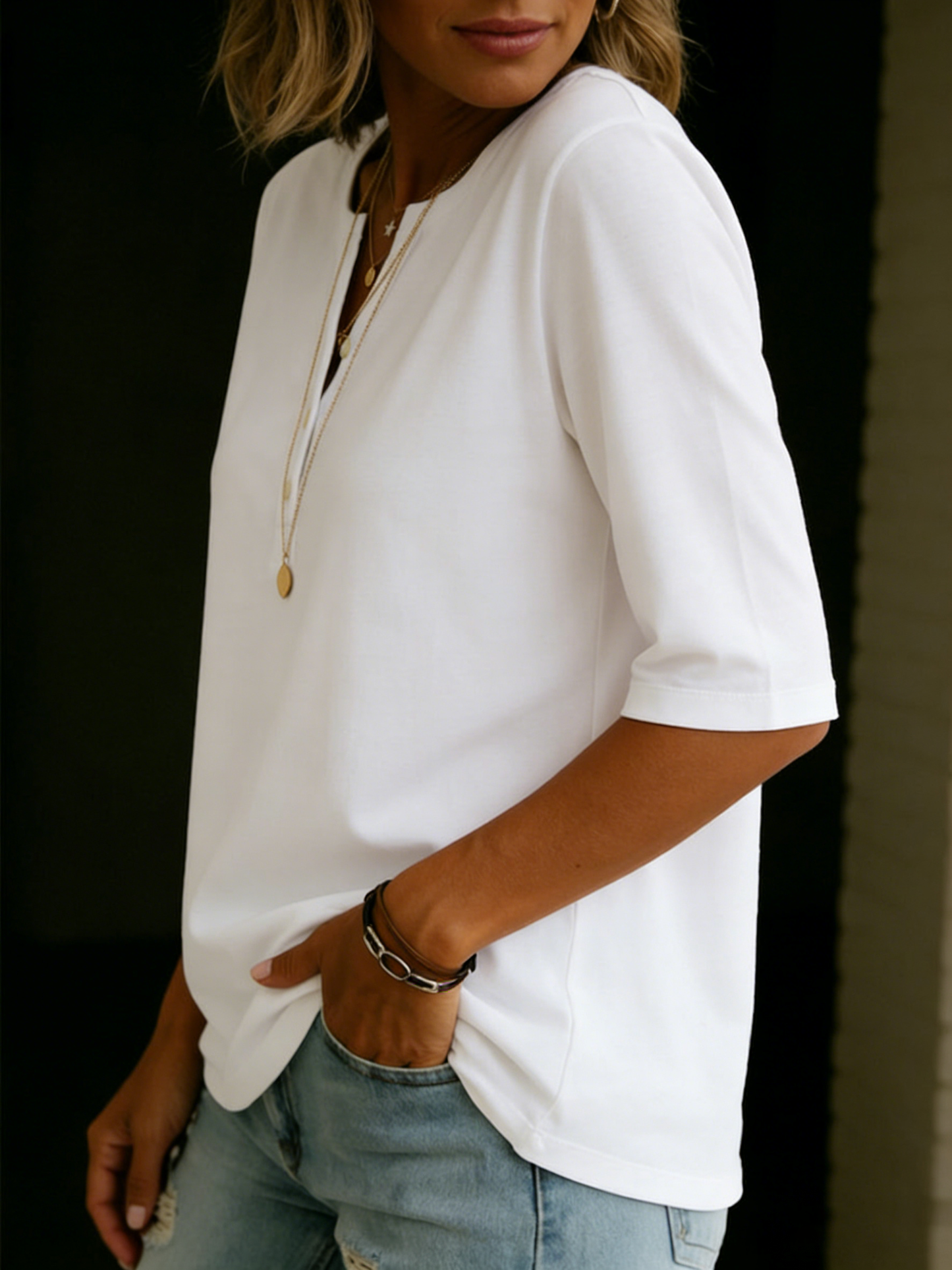 Elise | Soft Cotton Henley Blouse