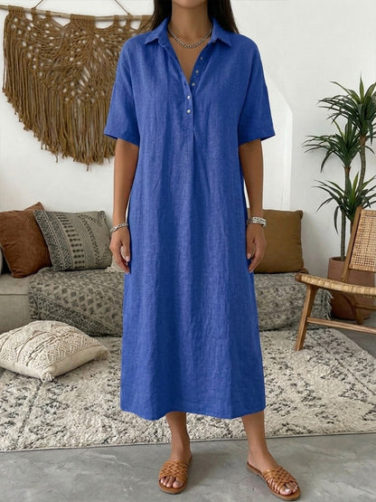 Eliza | Linen Polo Midi Shirt Dress