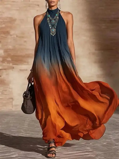 Soleia | Flowing Ombre Halter Maxi Dress