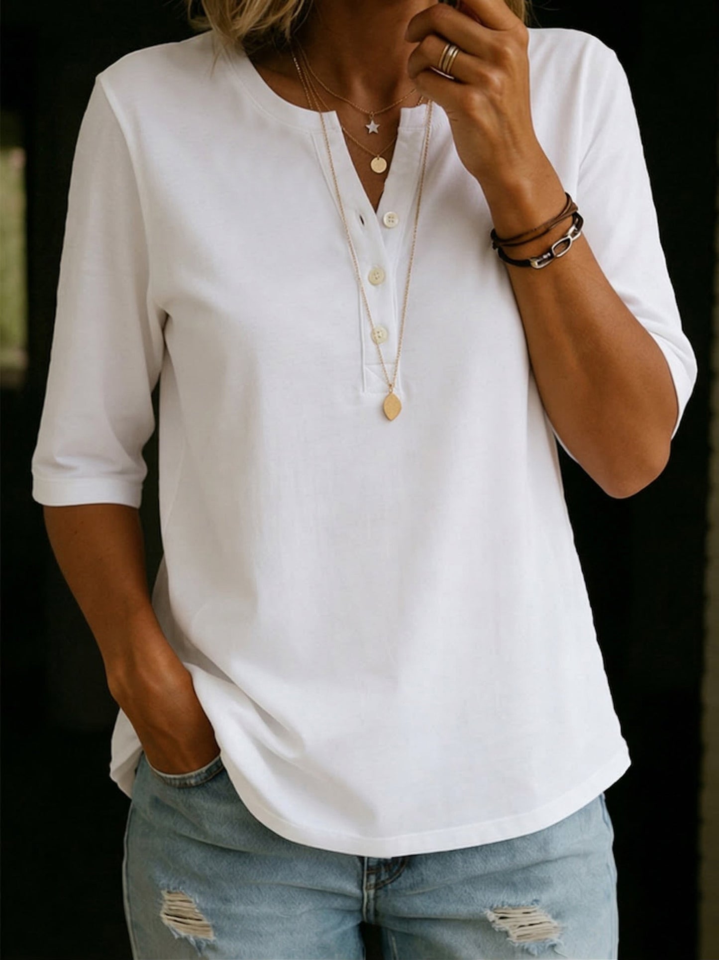 Elise | Soft Cotton Henley Blouse