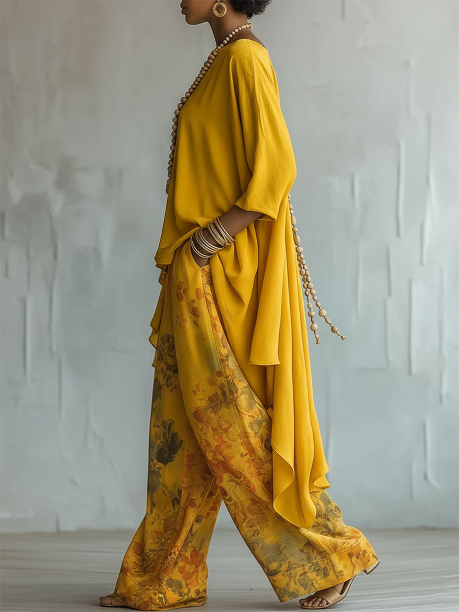 Solvara | Layered Tunic and Printed Palazzo Set
