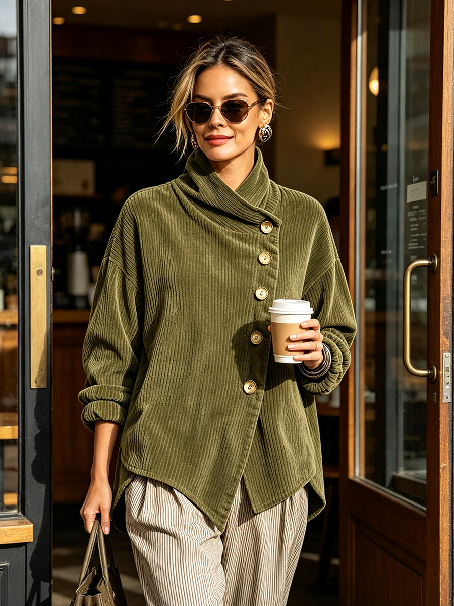 Greerly | Relaxed High Collar Corduroy Jacket