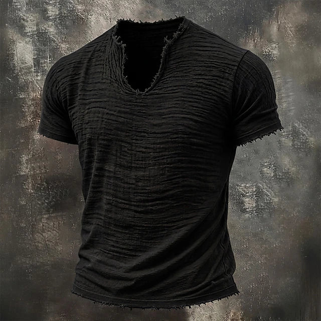 Jensen | Distressed V Neck Textured T Shirt