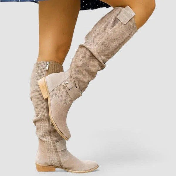 Briavelle | Perforated Slouch Knee High Boots