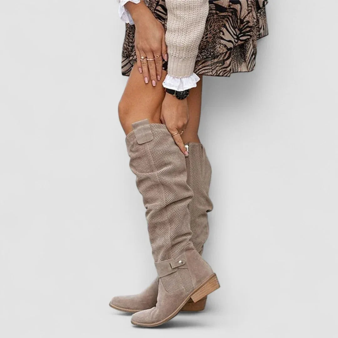 Briavelle | Perforated Slouch Knee High Boots