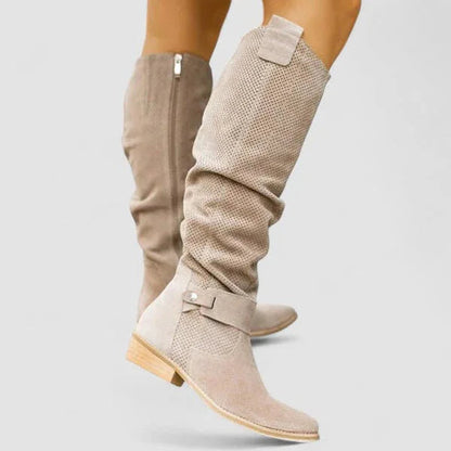 Briavelle | Perforated Slouch Knee High Boots