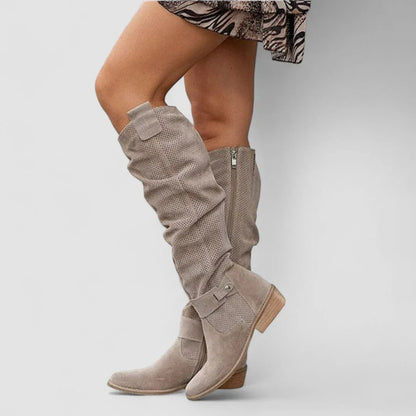 Briavelle | Perforated Slouch Knee High Boots