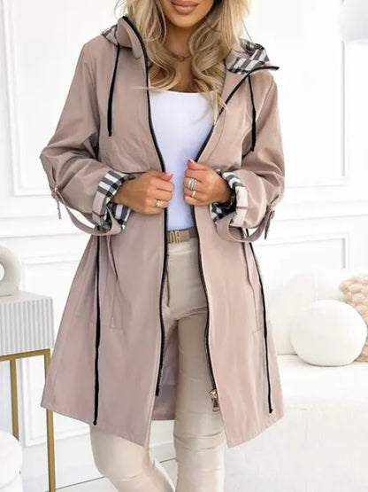 Merewen | Plaid Trim Hooded Longline Jacket