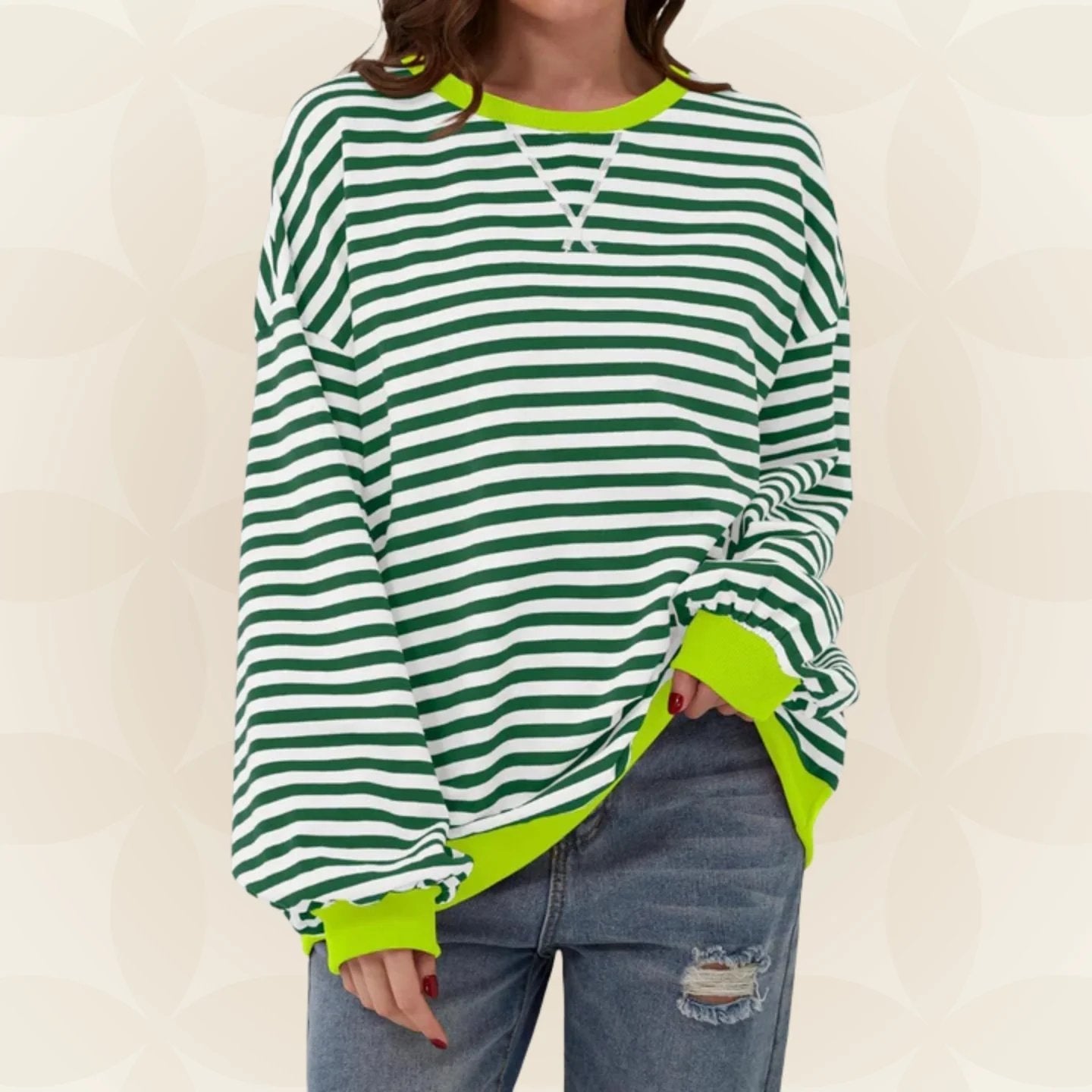 Nyxelle | Contrast Trim Striped Oversized Sweatshirt