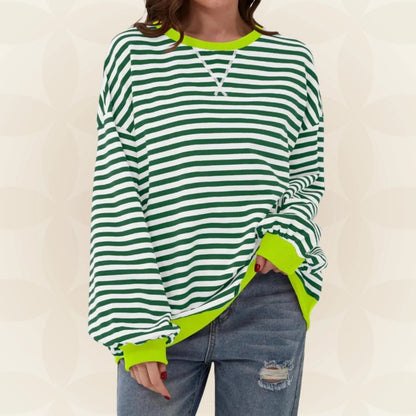 Nyxelle | Contrast Trim Striped Oversized Sweatshirt