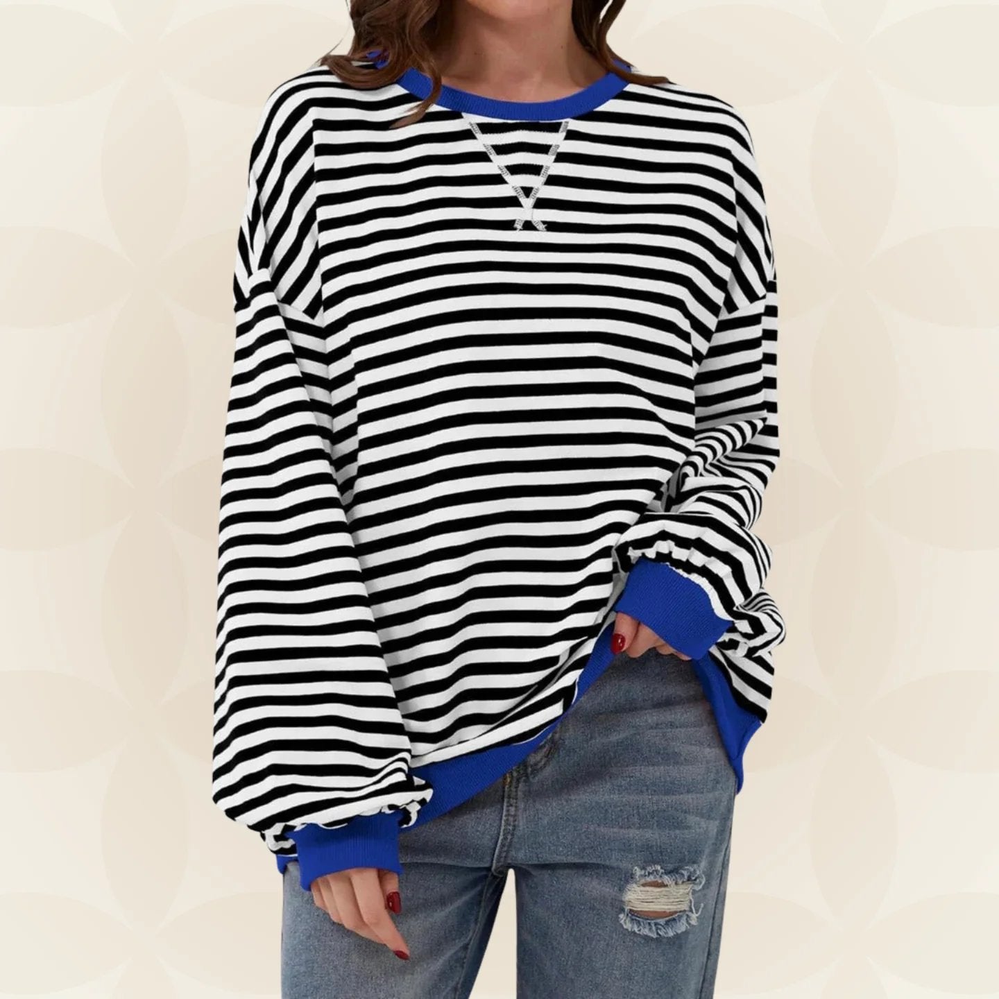 Nyxelle | Contrast Trim Striped Oversized Sweatshirt